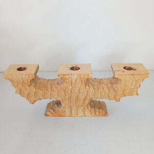 Vintage Carved Wooden Norway Model Beskytte Candle Holder Candelabra...